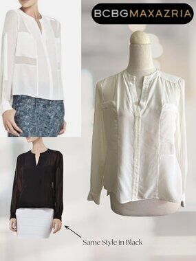 BCBG MAXAZRIA White Silk Sheer Panel Blouse XS (GAEL PATCHWORK SILK BLOUSE)